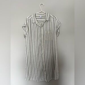 Old Navy Black & White Striped Shirt Dress  XL Tall | Linen Blend | Button Front